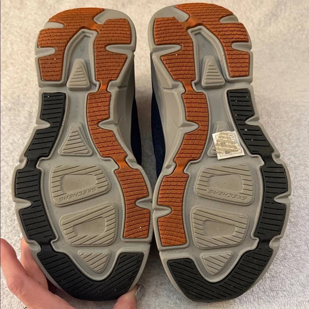 Skechers D'LUX Walker 2.0 Slip-On Sneakers SN232179 Wide Width Navy/Grey/Orange - Picture 7 of 12